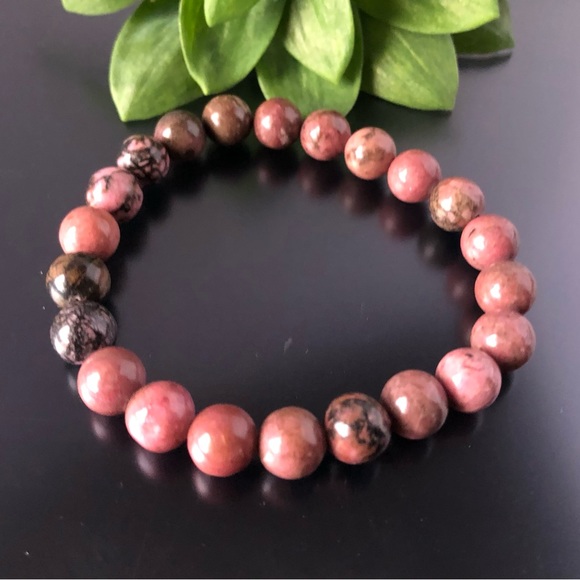 Rhodonite 8mm Natural Stone Beads Stretchable Bracelet - Picture 3 of 3
